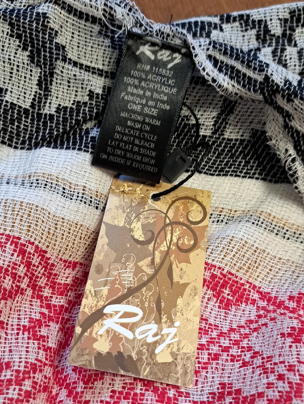 Raj Open-Weave Layering Shawl in Black, Cream & Red - Picture 7 of 8